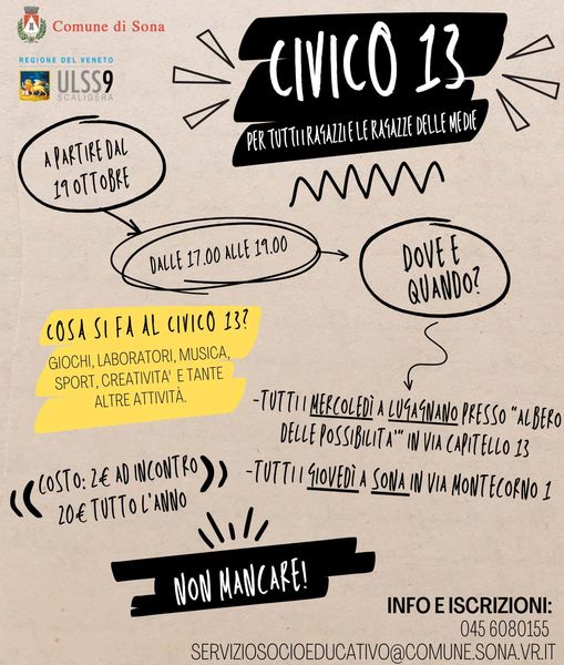 Civico per ragazzi e ragazze delle medie Tutti mercoledi
