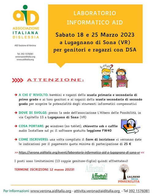 La Sezione AID Associazione Italiana Dislessia di Verona in collaborazione